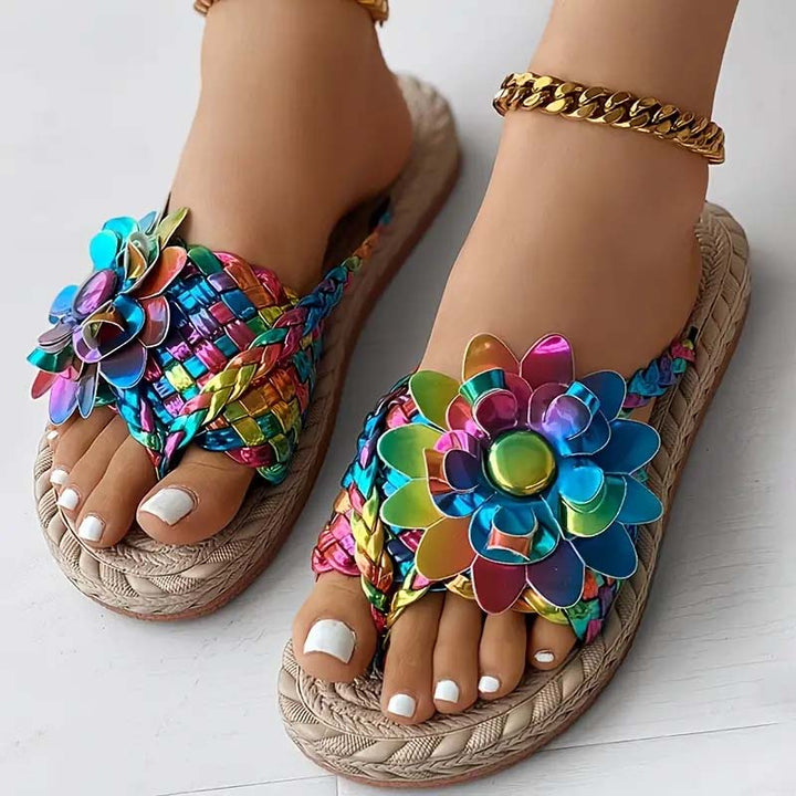 3D Floral Decorative Flat House Slippers