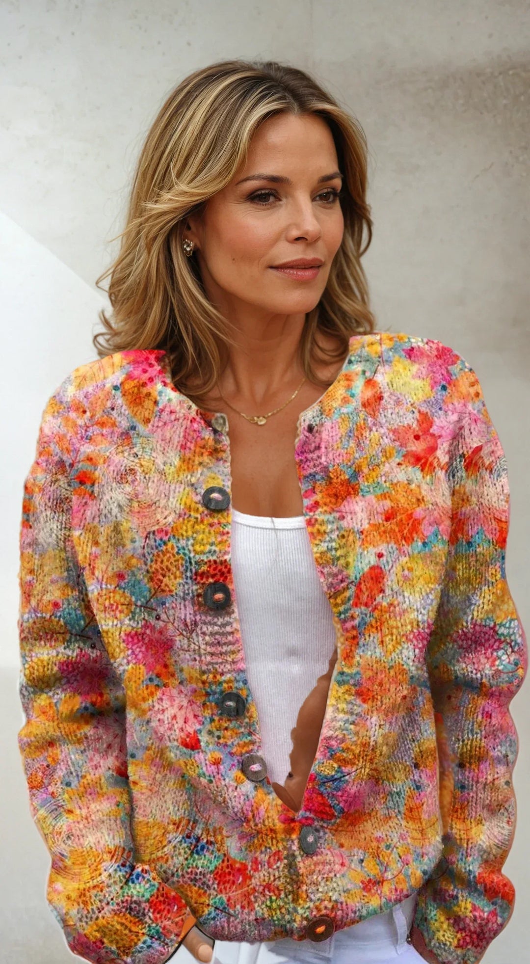 Floral Print Buttoned Casual Cardigan Sweater