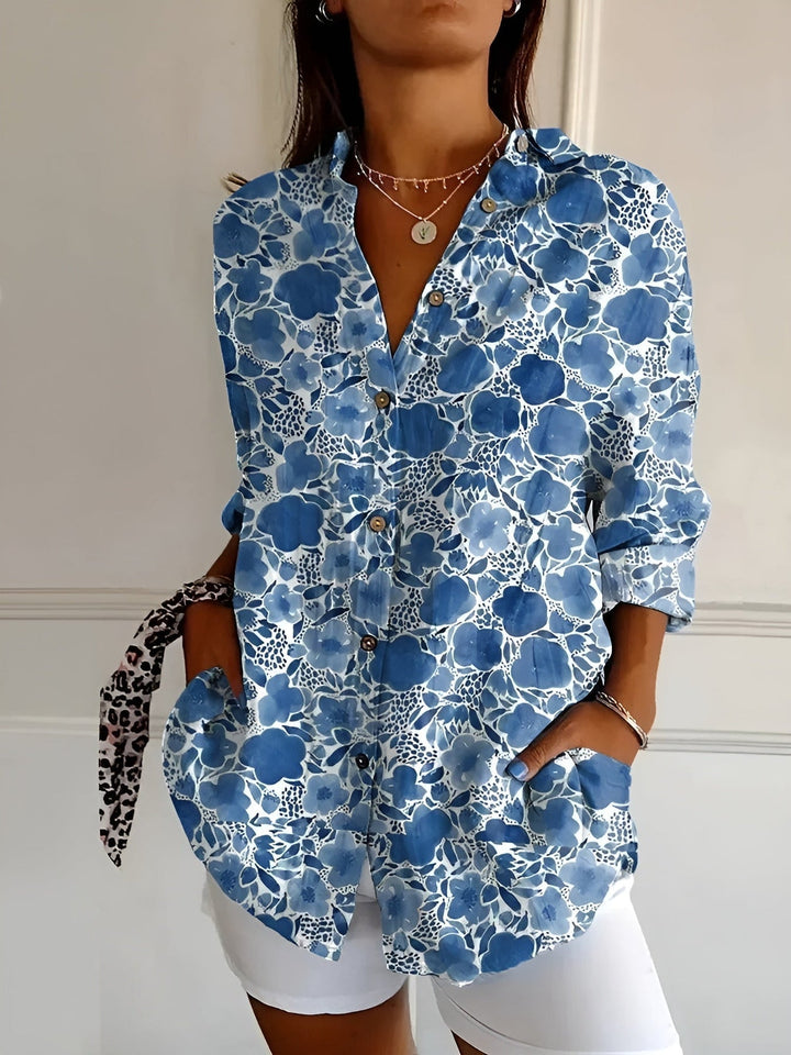 Brenda | Casual Blouse With Flowers And Waves
